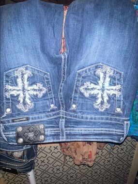 MISS ME, Dark Wash Denim Jeans with Fleur Cross Detail